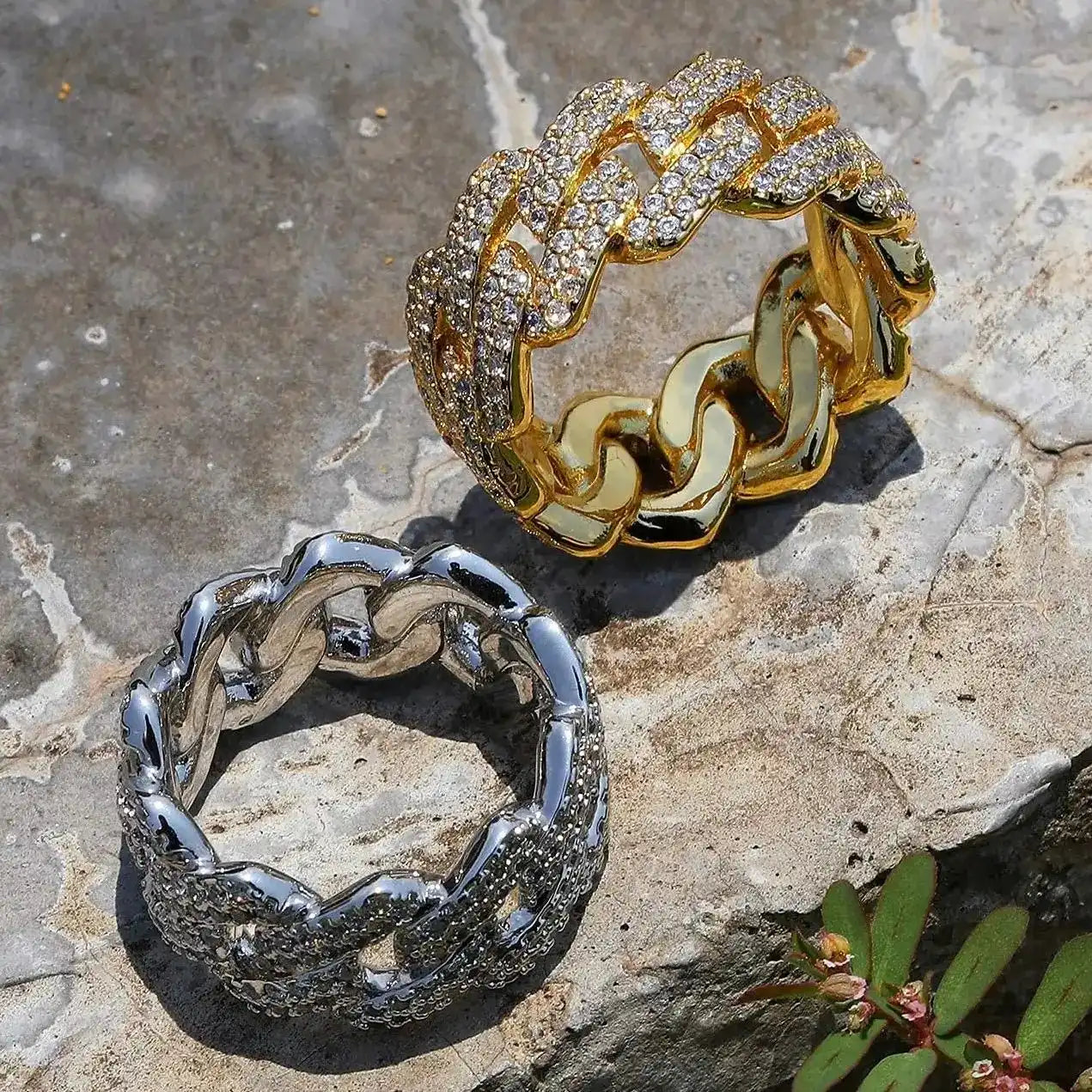 iced out prong cuban link ring in gold and silver - cz jewelry by clearquartzshop
