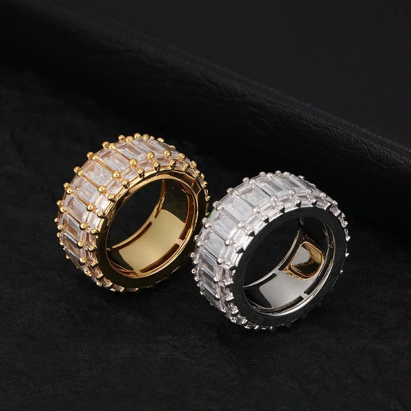 triple row baguette band, gold and silver hip hop rings - modern jewelry by clearquartzshop
