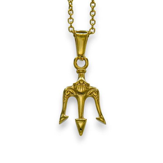 18k gold plated trident pendant for men and women made from stainless steel with chain | poseidon necklace by clearquartzshop