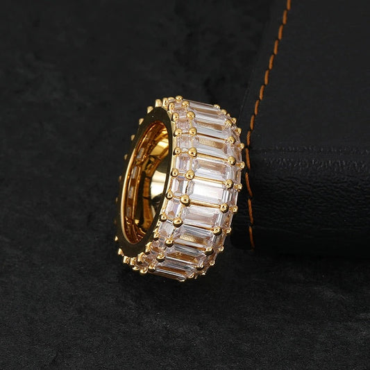 triple row iced baguette ring in gold - cz jewelry by clearquartzshop