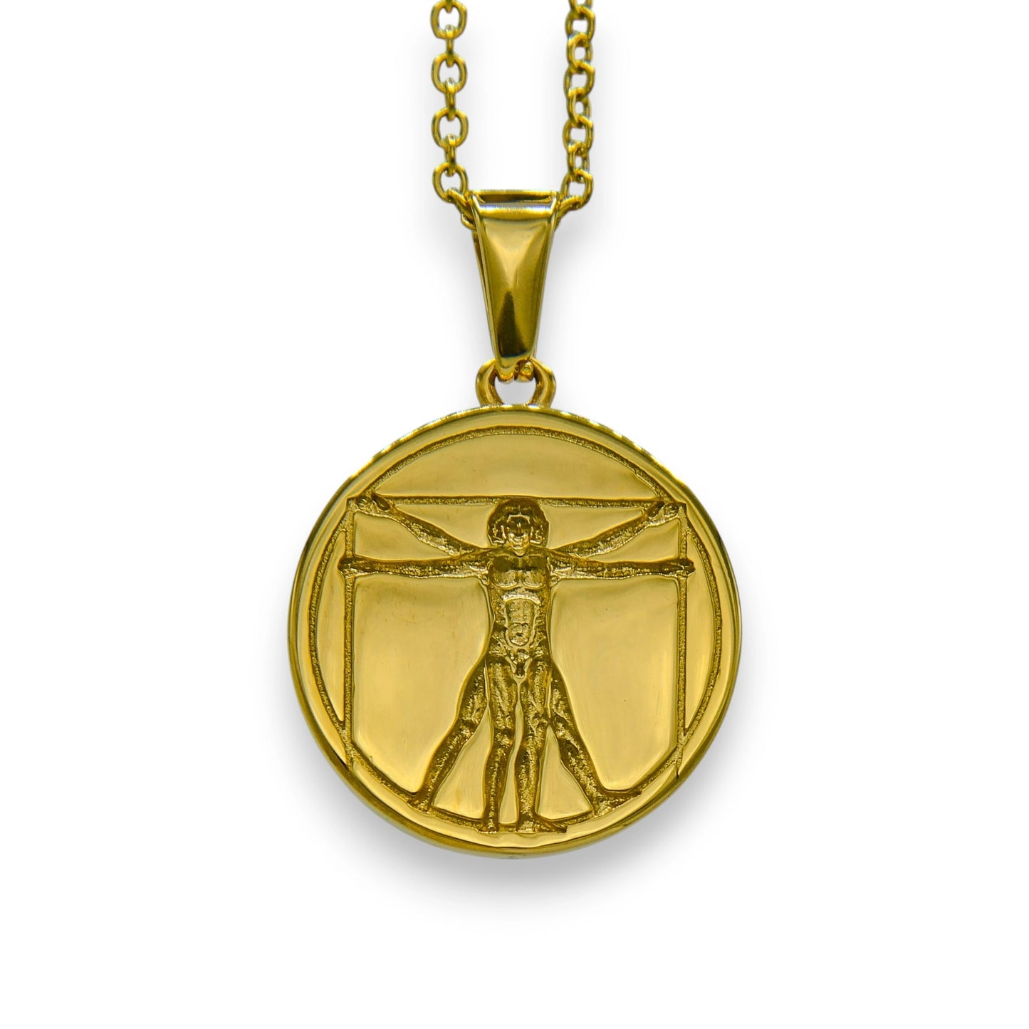 18k gold plated vitruvian pendant built from stainless steel with chain | unisex everyday necklace by clearquartzshop
