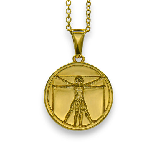 18k gold plated vitruvian pendant built from stainless steel with chain | unisex everyday necklace by clearquartzshop