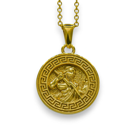 18k gold plated zeus pendant crafted from stainless steel with chain | unisex lightning bolt necklace by clearquartzshop