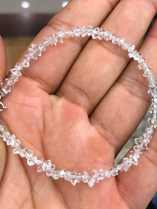 herkimer diamond faceted clear quartz bead bracelet with 925 sterling silver clasp for men and women at clearquartzshop