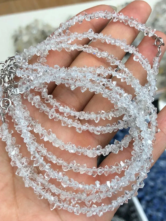 herkimer diamond faceted clear quartz bead necklace with 925 sterling silver clasp for men and women at clearquartzshop