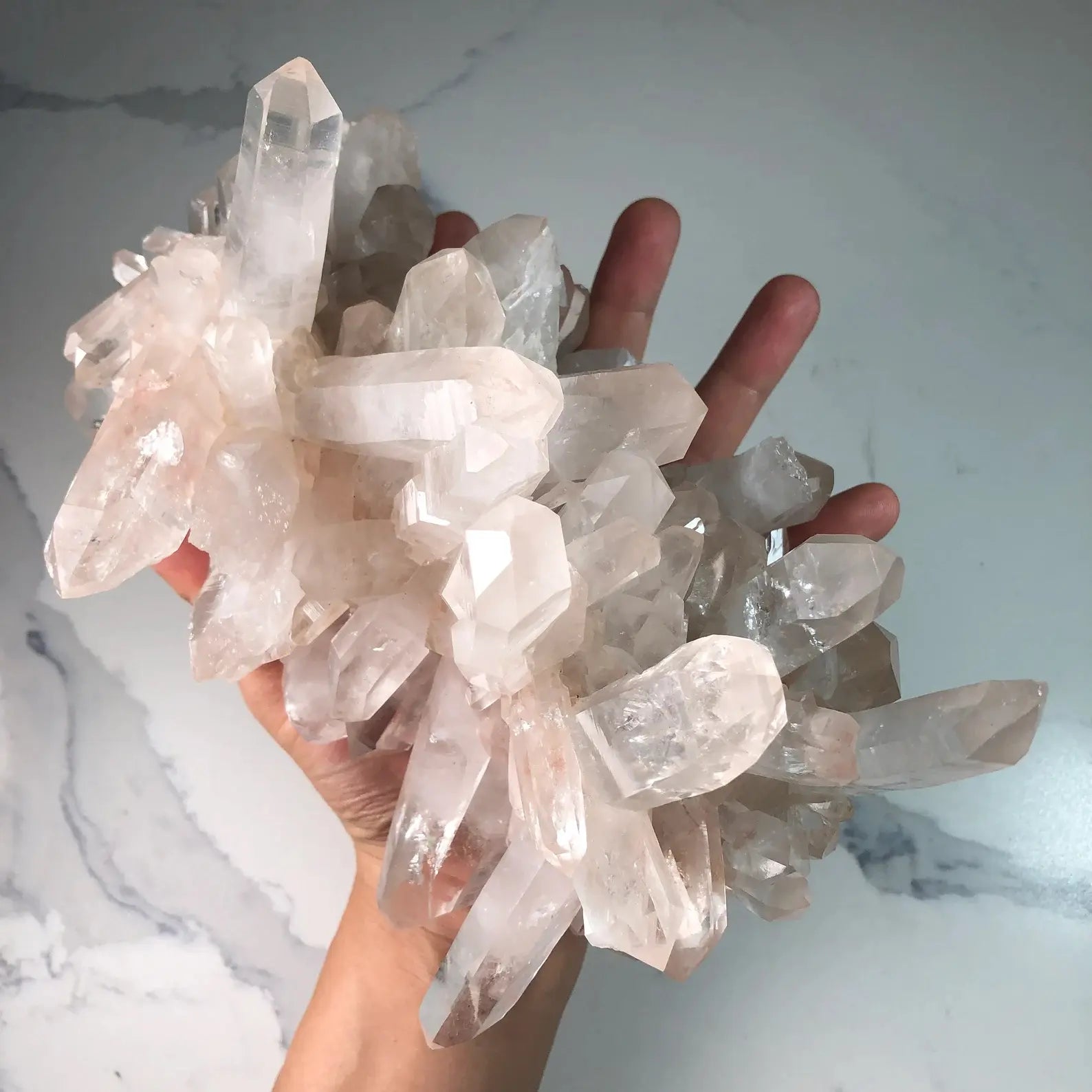 top view of a museum grade large himalayan clear quartz cluster - meditation crystal clearquartzshop