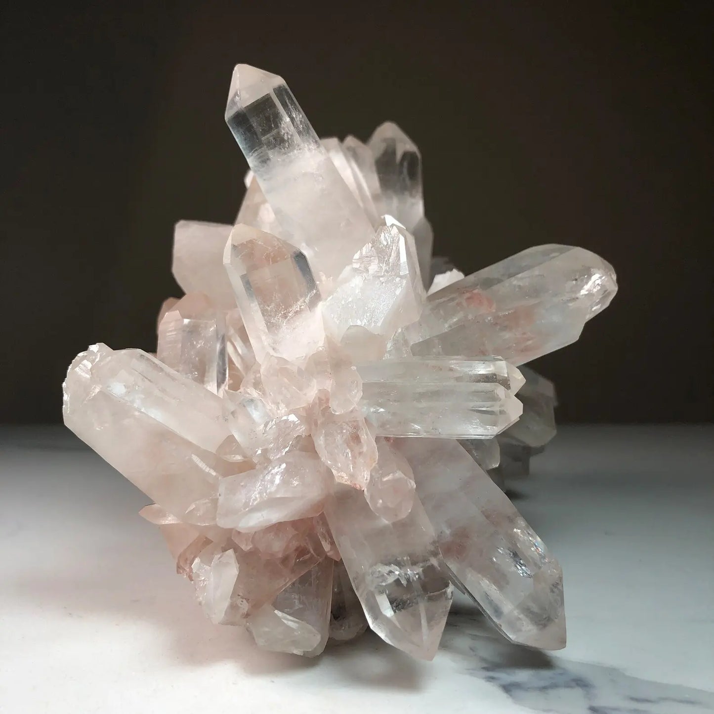 side profile of large clear quartz crystal cluster from himalayas - clearquartzshop