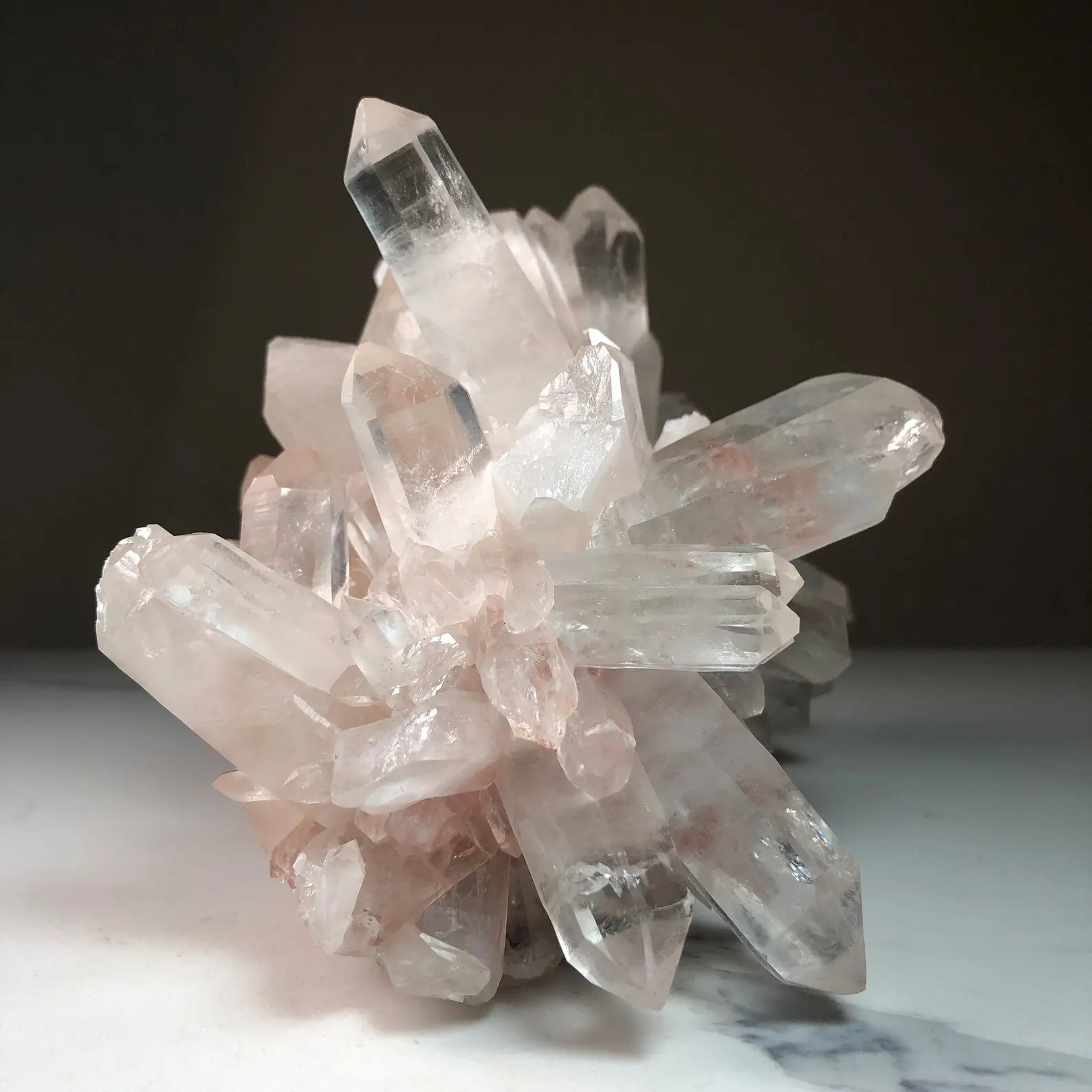 side profile of large clear quartz crystal cluster from himalayas - clearquartzshop