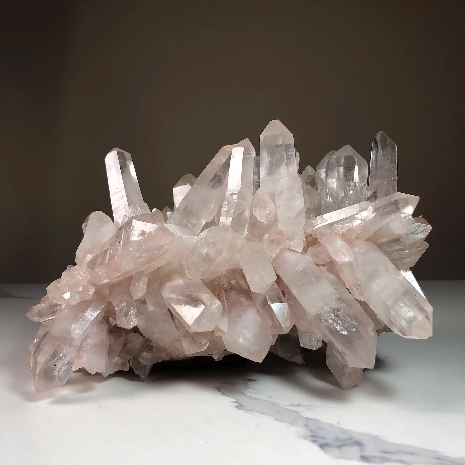 front view of rare himalayan clear quartz cluster - healing crystal from clearquartzshop