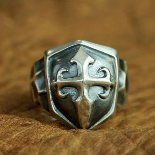 925 sterling silver knight's cross shield ring for men and women | christian jewelry by clearquartzshop