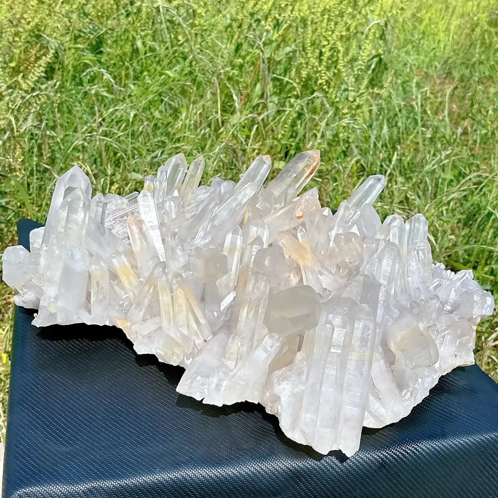 massive flawless natural clear quartz cluster from brazil, rare display crystal - clearquartzshop
