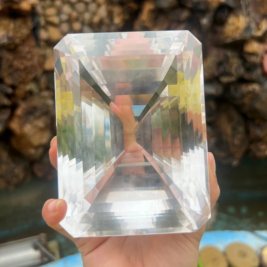 5000 carat flawless massive indian clear quartz emerald cut gemstone - super rare crystal from clearquartzshop
