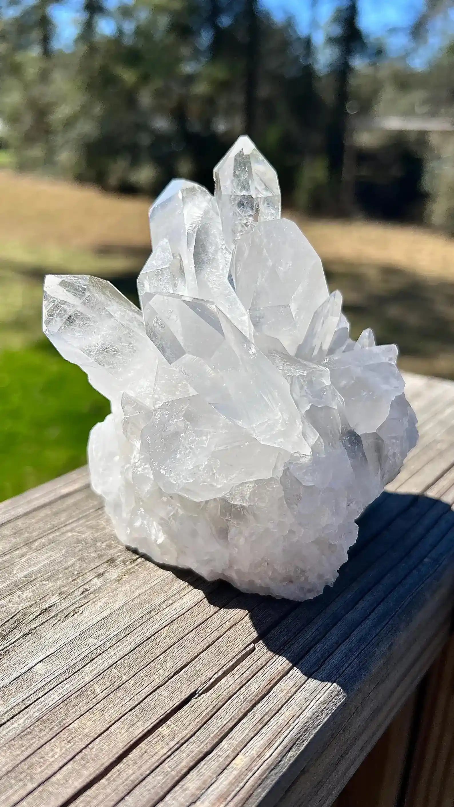 raw clear quartz cluster with shimmer detail from brazil - meditation crystal from clearquartzshop
