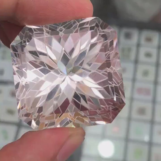 185 carat flawless pakistani clear quartz flower fantasy cut faceted gemstone - clearquartzshop
