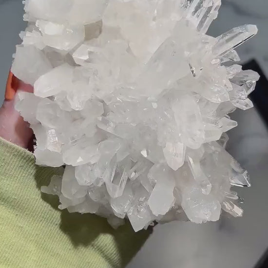 rotating video of Arkansas clear quartz cluster with spiky formation - clearquartzshop