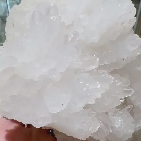 video of indonesian pineapple clear quartz cluster 900g showing natural crystal detail and form - clearquartzshop
