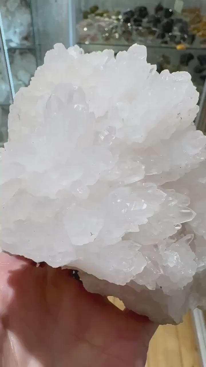 video of indonesian pineapple clear quartz cluster 900g showing natural crystal detail and form - clearquartzshop