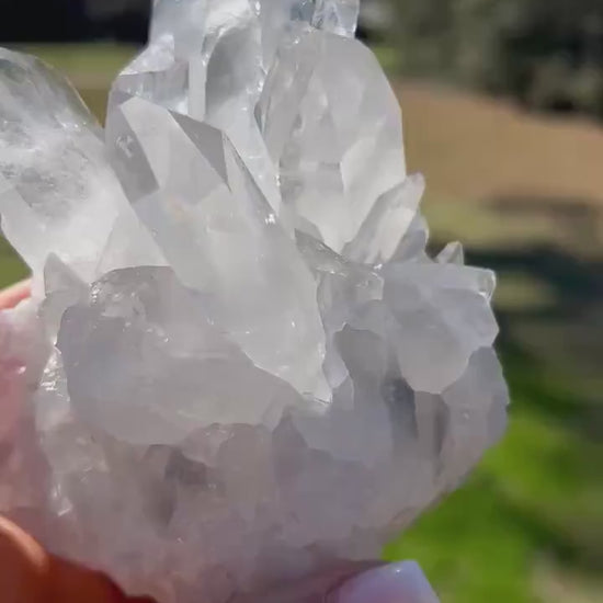 video of natural clear quartz cluster for collectors - clearquartzshop