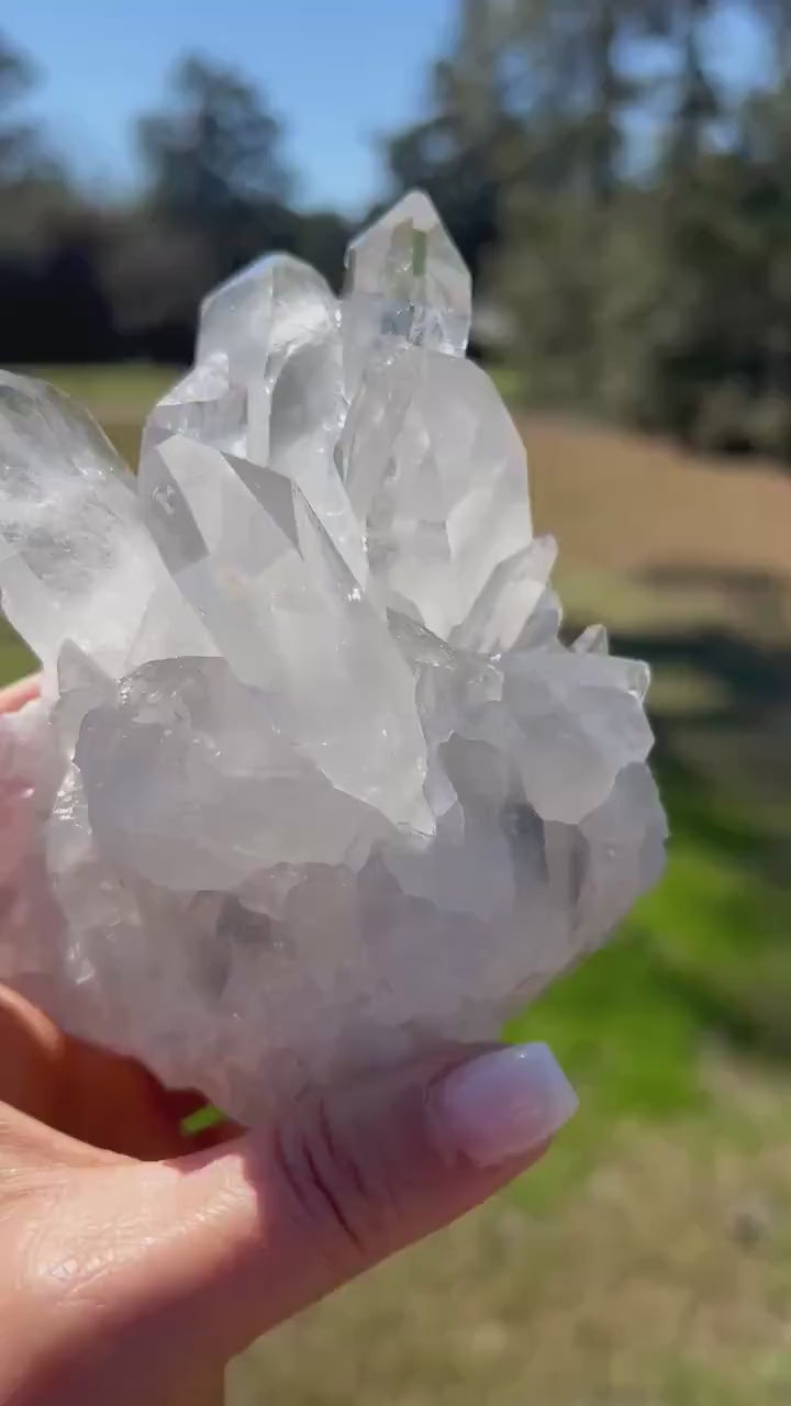 video of natural clear quartz cluster for collectors - clearquartzshop