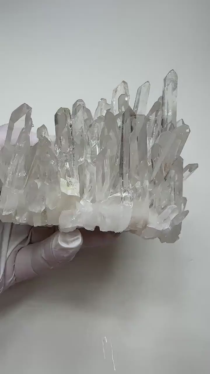 video of 750g clear quartz cluster with ultra clear points and natural sparkle  - clearquartzshop