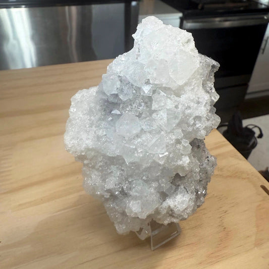russian clear quartz cluster 240g standing on wooden surface - clearquartzshop
