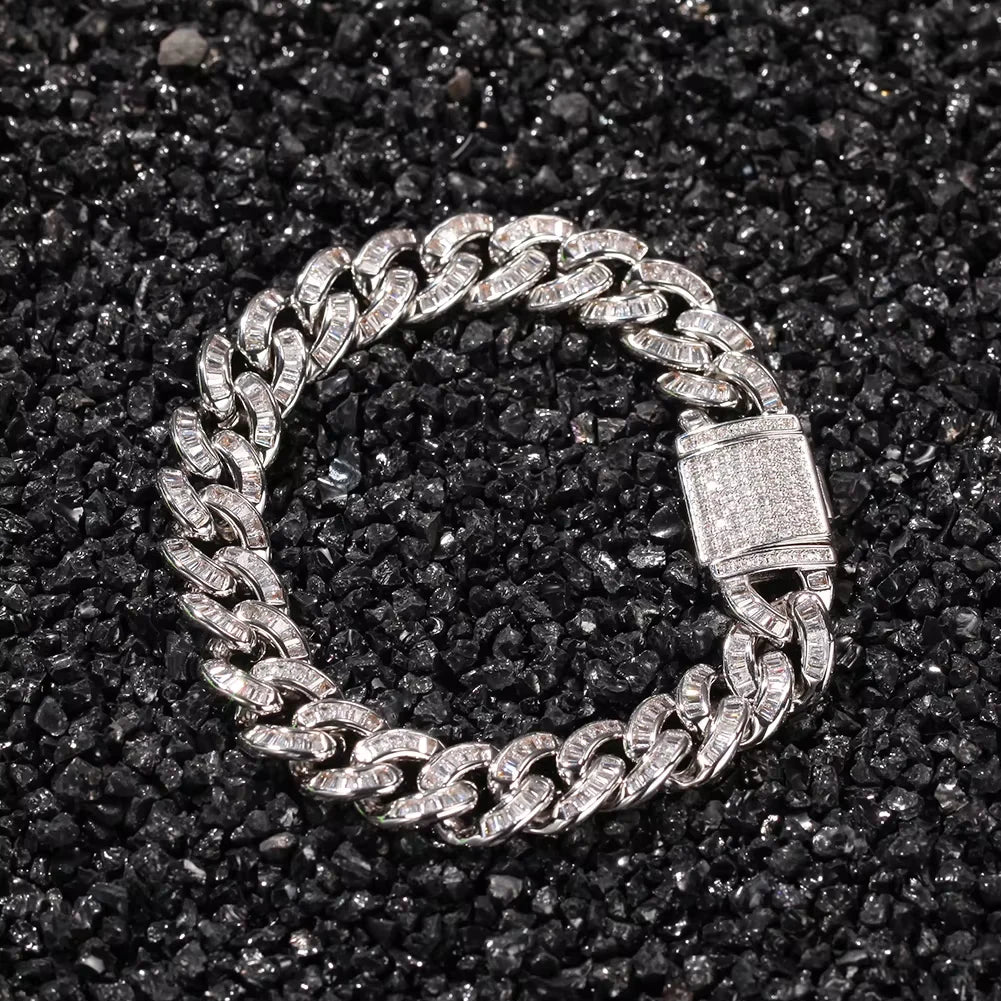 silver 10mm iced baguette cuban link bracelet - bold jewelry from clearquartzshop