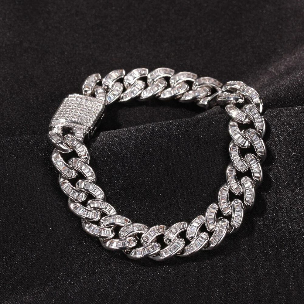silver 10mm iced out baguette cuban link bracelet - white gold plated jewelry from clearquartzshop