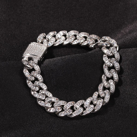 silver 10mm iced out baguette cuban link bracelet - white gold plated jewelry from clearquartzshop