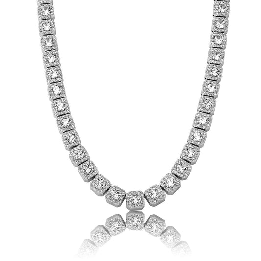 silver 10mm iced out clustered tennis chain for men and women - white gold bling necklace by clearquartzshop