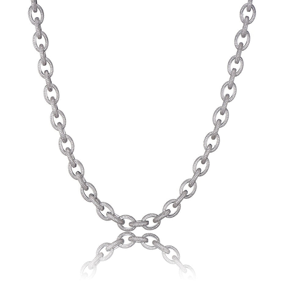 silver 10mm iced out rolo necklace - unisex diamond belcher chain from clearquartzshop