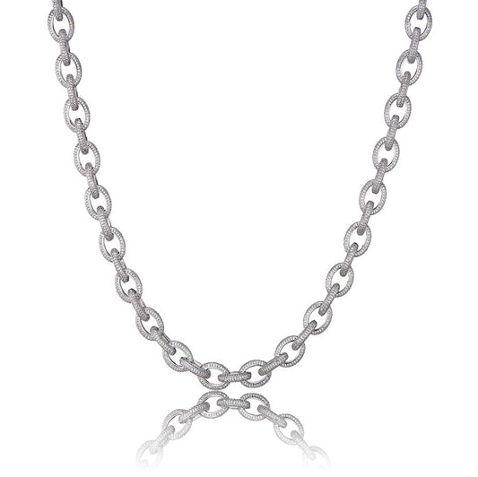 silver 10mm iced out rolo necklace - unisex diamond belcher chain from clearquartzshop