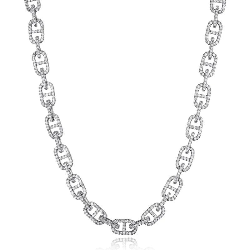 silver 11mm iced mariner chain - white gold unisex streetwear by clearquartzshop