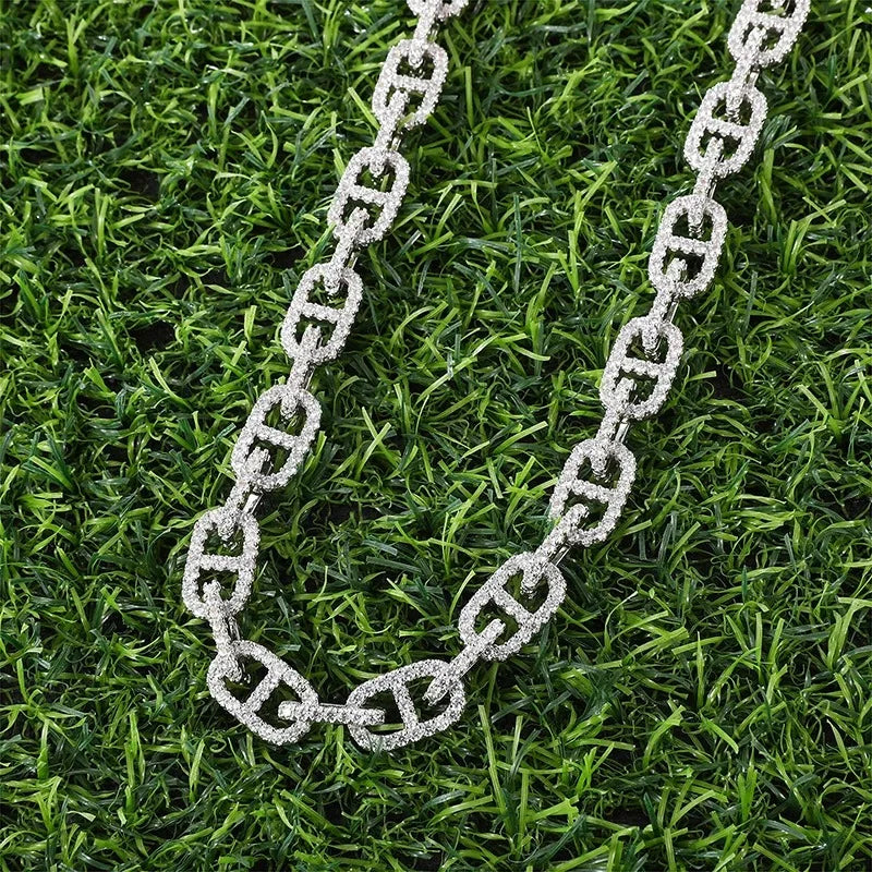 silver 11mm iced out mariner link chain for men and women - flashy necklace from clearquartzshop
