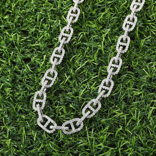 silver 11mm iced out mariner link chain for men and women - flashy necklace from clearquartzshop
