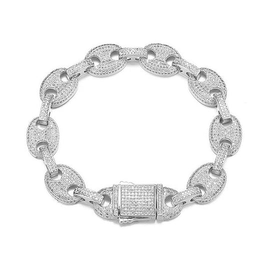 silver 12mm iced out coffee bean bracelet for men and women - party jewelry by clearquartzshop