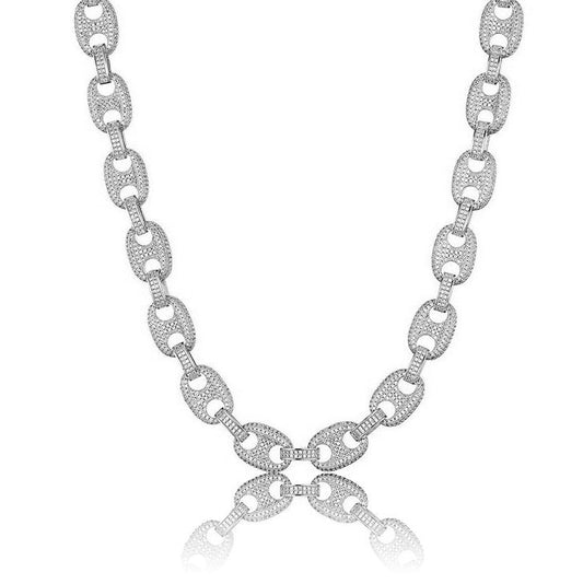 silver 12mm iced out coffee bean chain - unisex white gold rap necklace with cz stones by clearquartzshop
