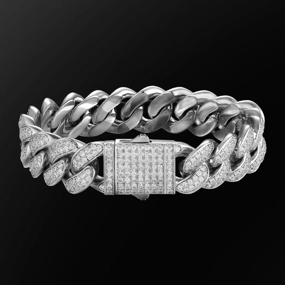 silver 12mm iced out miami cuban link bracelet for men and women - white gold rap jewelry from clearquartzshop