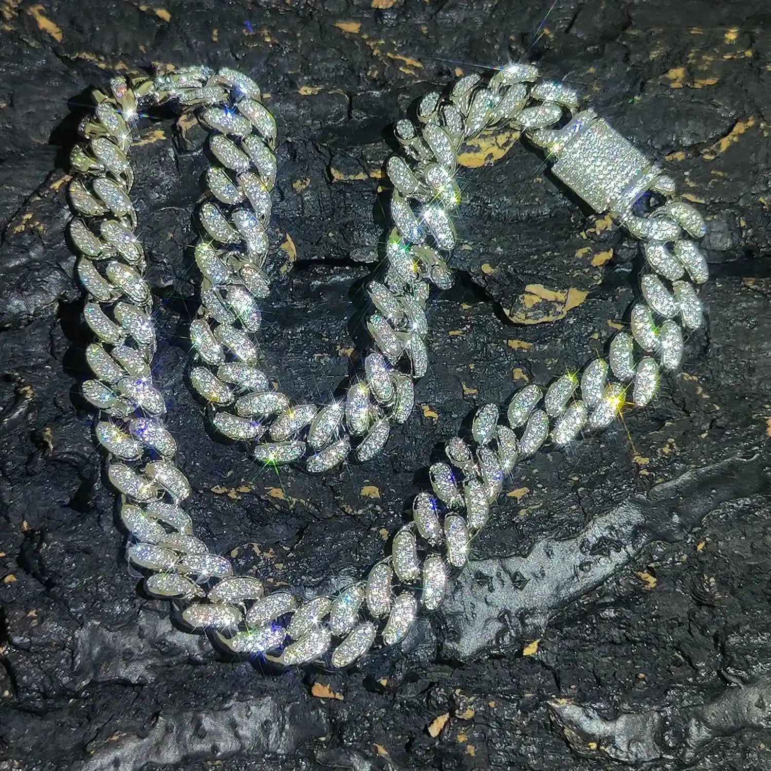 silver 12mm iced out cuban link chain - unisex white gold cz necklace from clearquartzshop