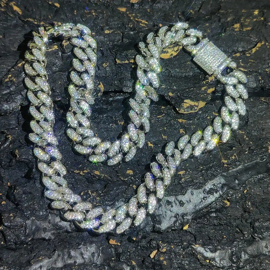 silver 12mm iced out cuban link chain - unisex white gold cz necklace from clearquartzshop