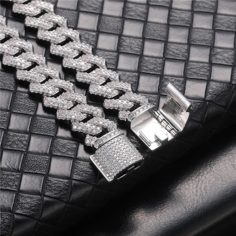 silver 14mm iced out prong cuban link chain - white gold streetwear necklace from clearquartzshop
