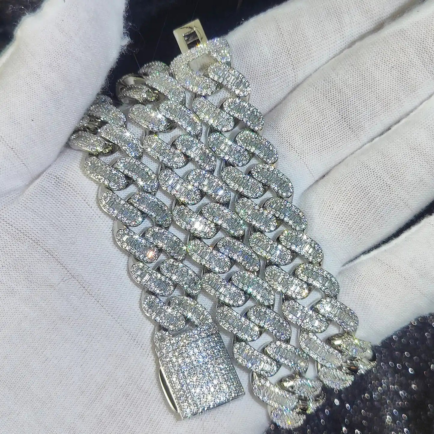 silver 15mm baguette cuban link chain for men and women - iced out bling necklace by clearquartzshop