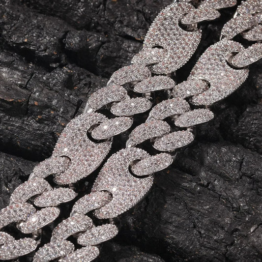 silver 16mm iced out pig nose cuban link chain - white gold plated necklace from clearquartzshop