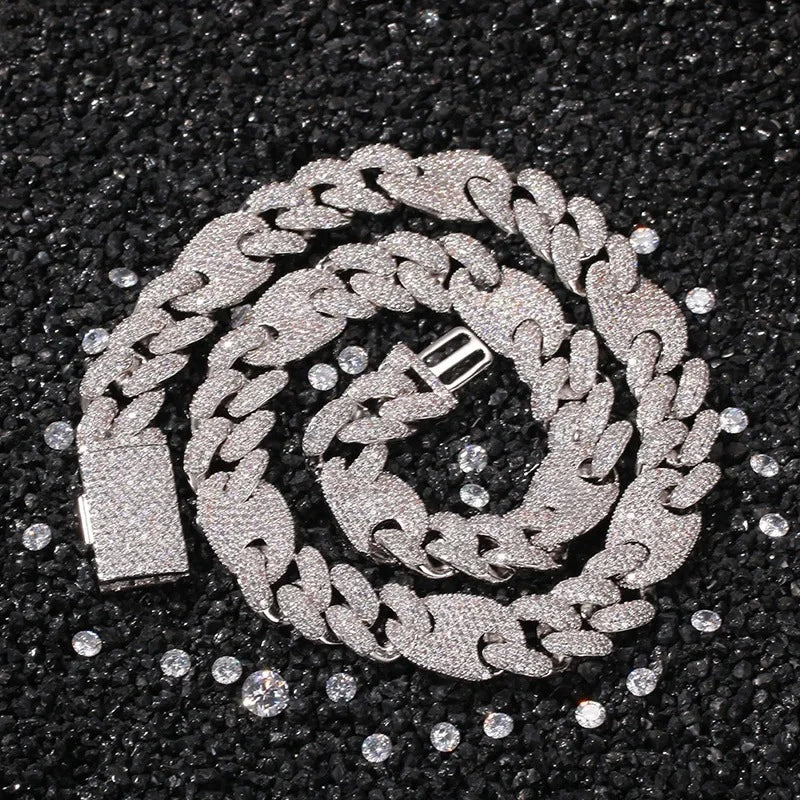 silver 16mm iced out cuban link chain - unisex pig nose necklace by clearquartzshop