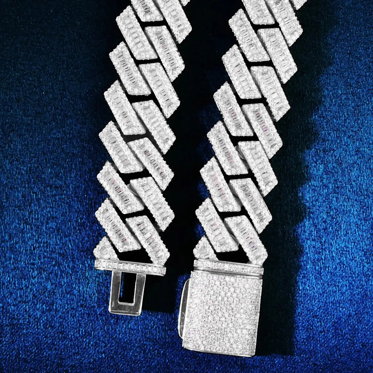 silver 17mm iced out baguette prong cuban link chain - unisex hip hop streetwear by clearquartzshop