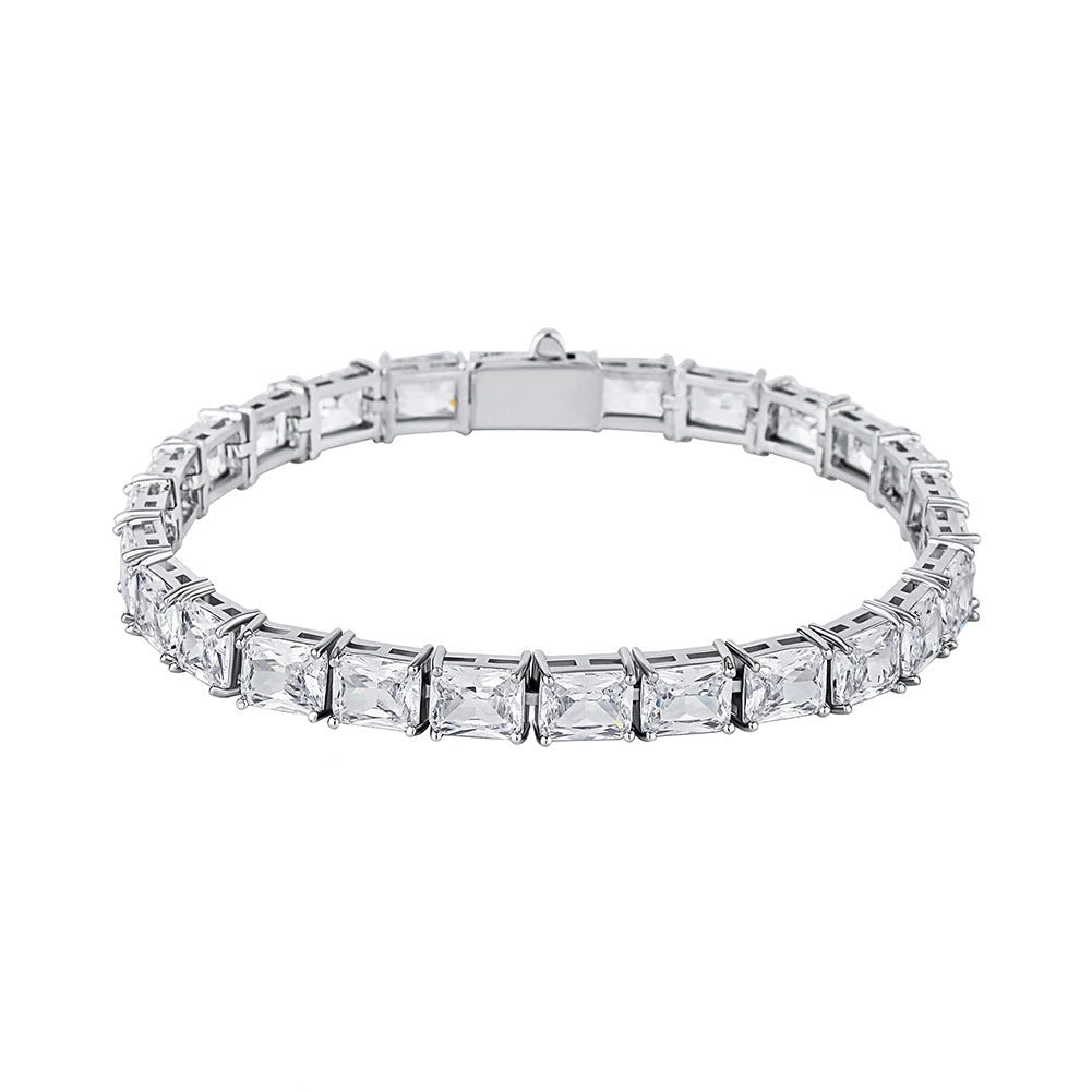 silver baguette tennis bracelet in 5mm of width - everyday jewelry clearquartzshop