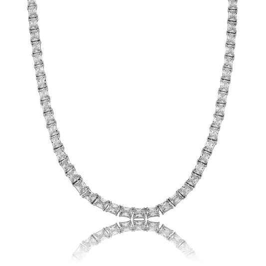 silver 5mm iced out baguette tennis chain for men and women - fashion necklace by clearquartzshop