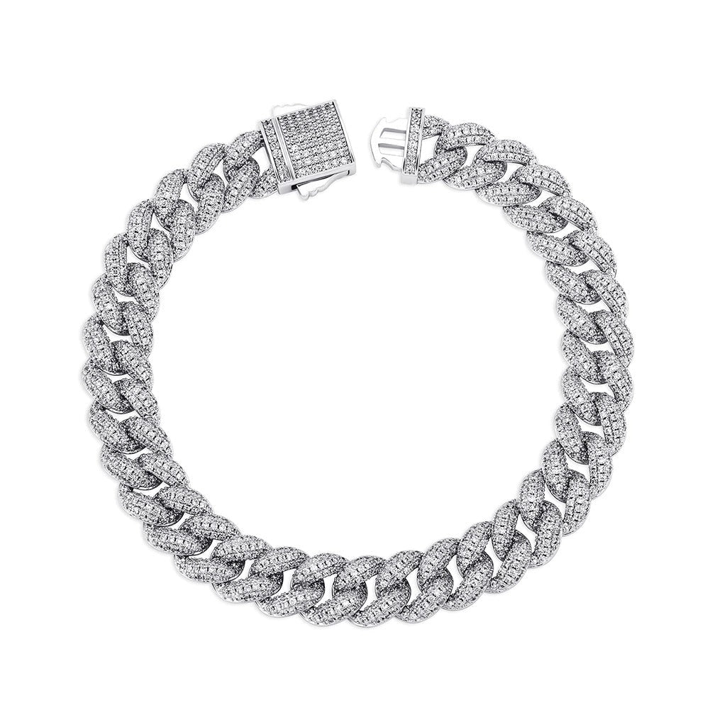 silver 8mm iced out pave cuban link bracelet for men and women - flashy jewelry by clearquartzshop