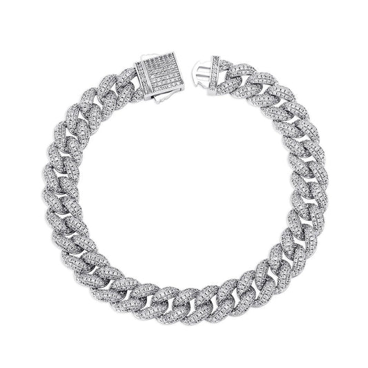 silver 8mm iced out pave cuban link bracelet for men and women - flashy jewelry by clearquartzshop