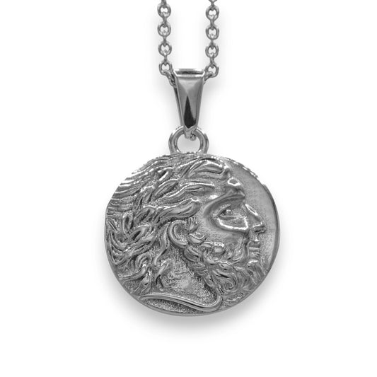 silver alexander the great pendant made from stainless steel with chain | unisex trendy necklace by clearquartzshop