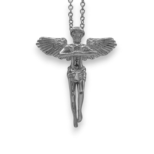 silver angel pendant for men and women made from stainless with chain | 18k white gold fashion necklace by clearquartzshop
